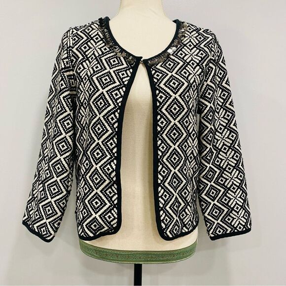 RAPSODIA S/M Tweed Black White Southwestern Basketweave Argentina Cotton Jacket - Picture 1 of 16